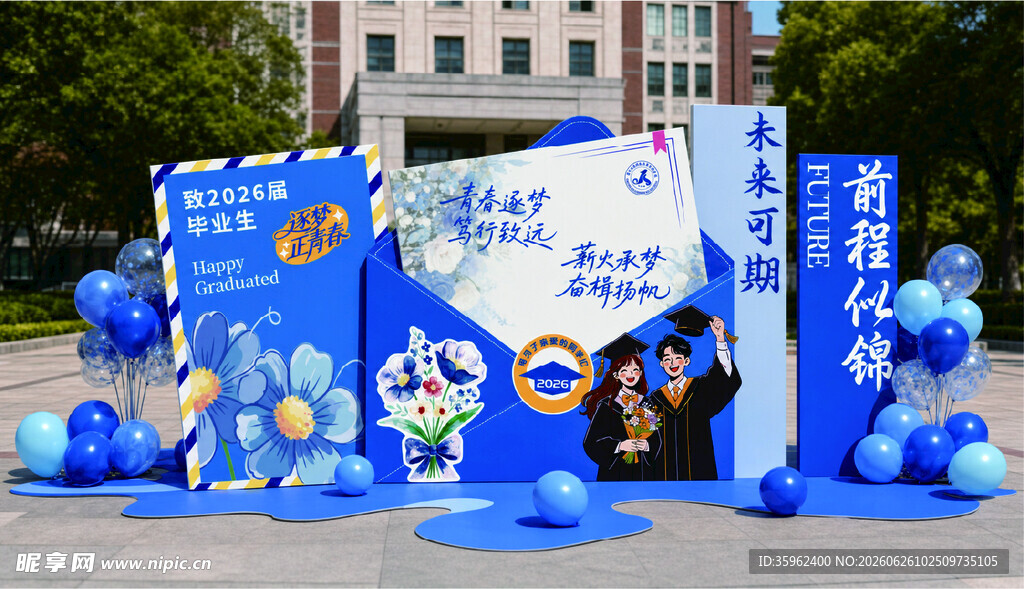 蓝色主题大学毕业季美陈场景布置