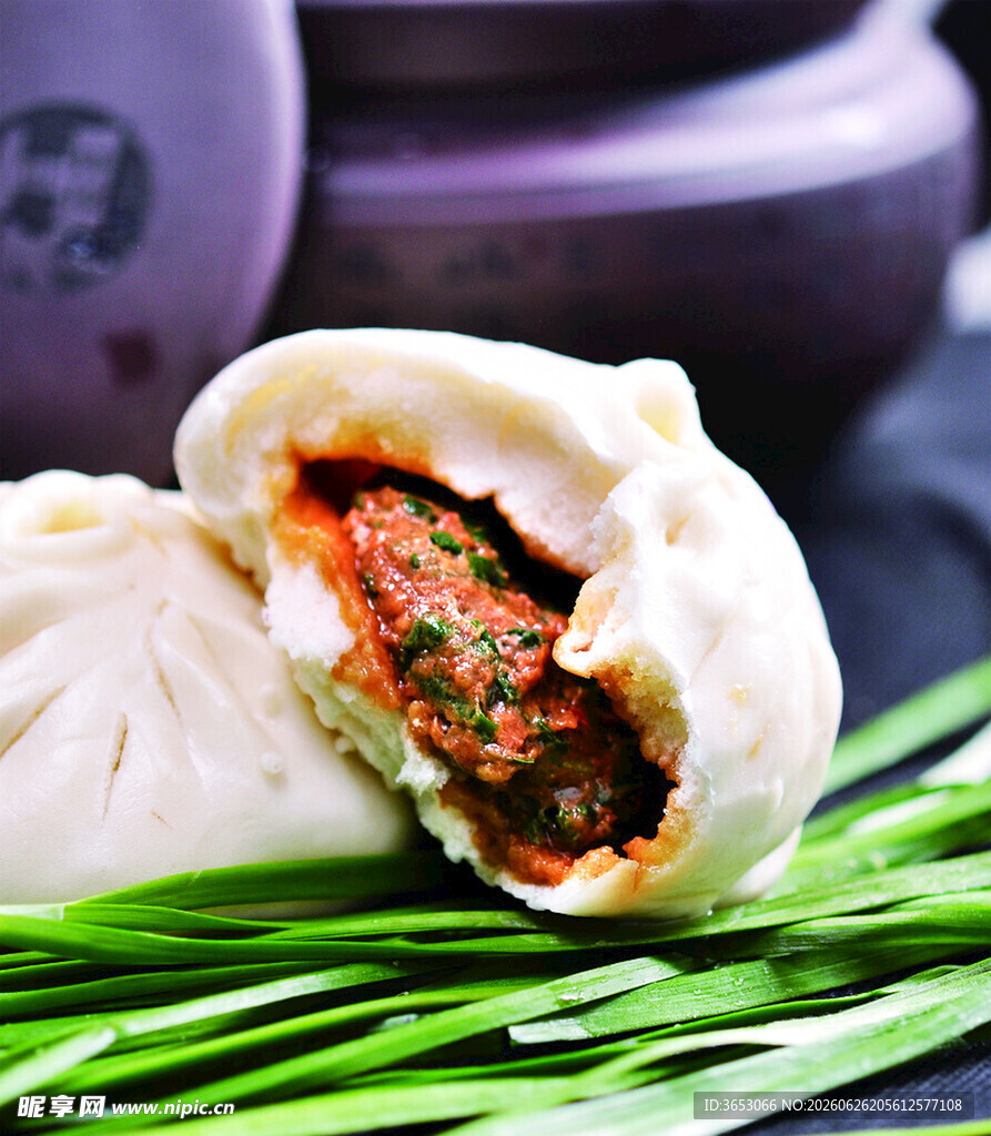 美味肉馅包子特写