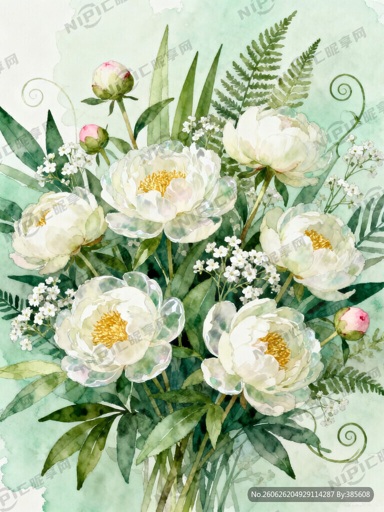 水彩手绘插画 柔和水痕肌理