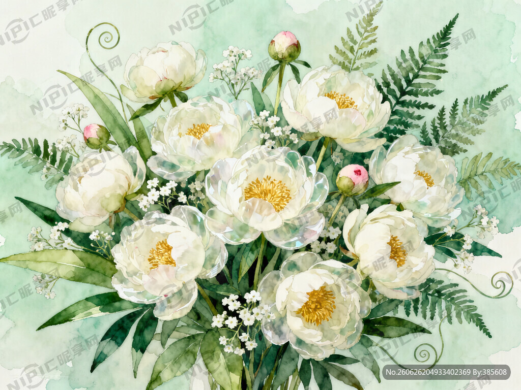 水彩手绘插画 柔和水痕肌理