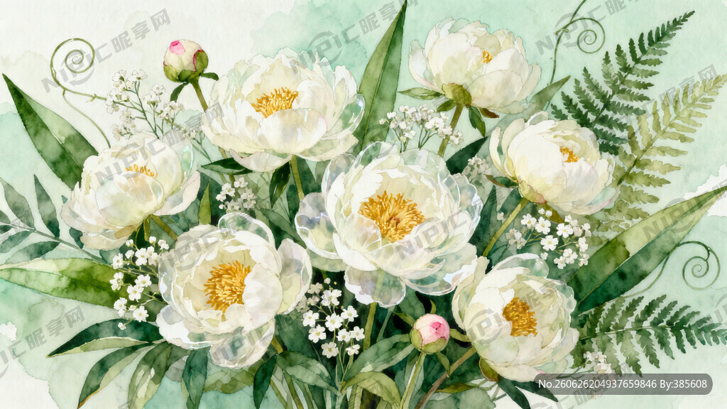 水彩手绘插画 柔和水痕肌理
