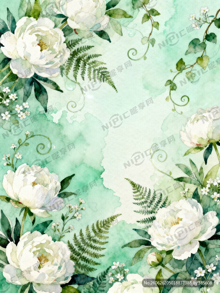 清新淡彩水彩花卉底纹 奶白配色