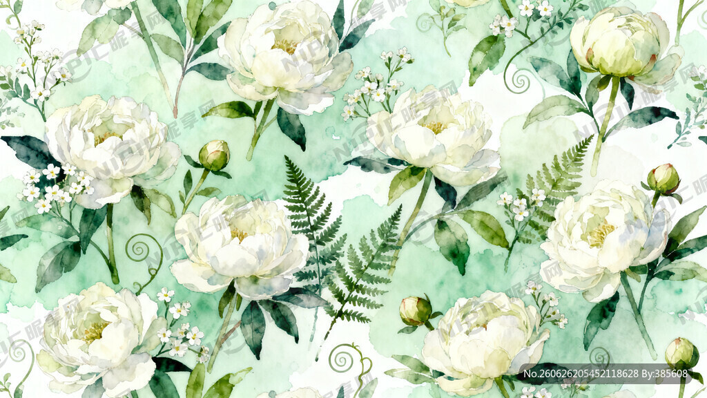 清新水彩手绘白芍药花卉插画