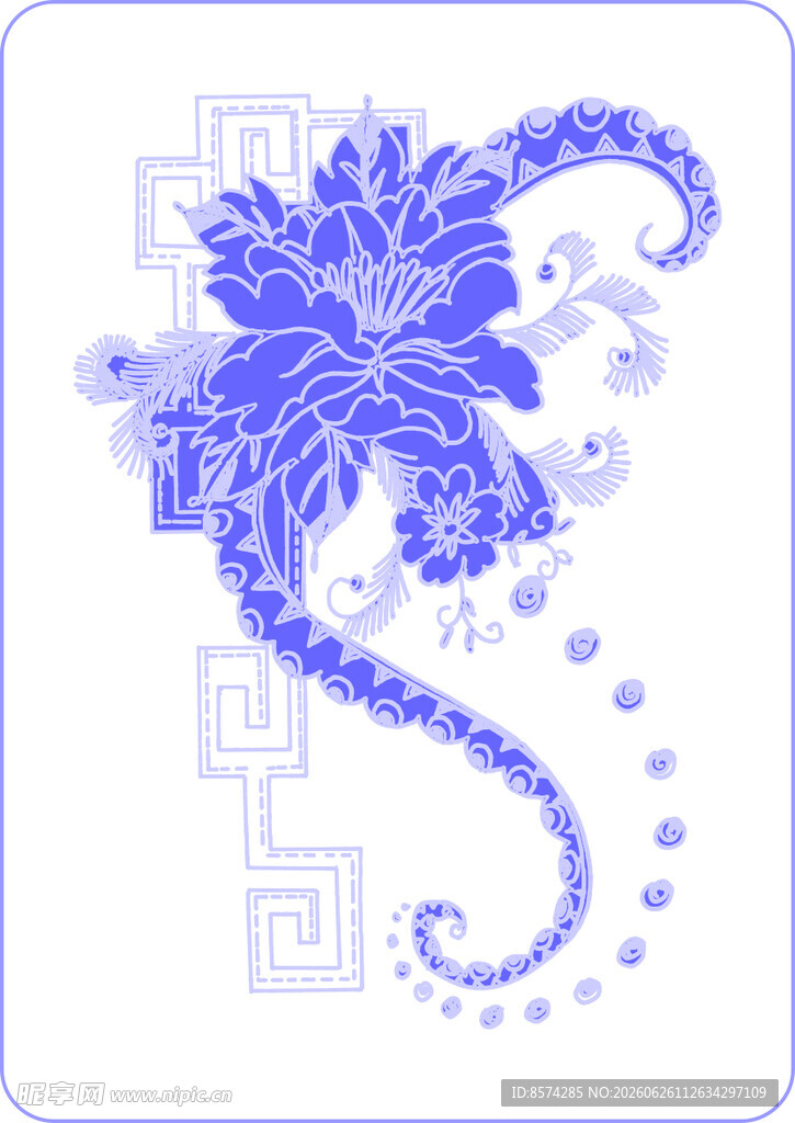 蓝白花卉图案矢量插画