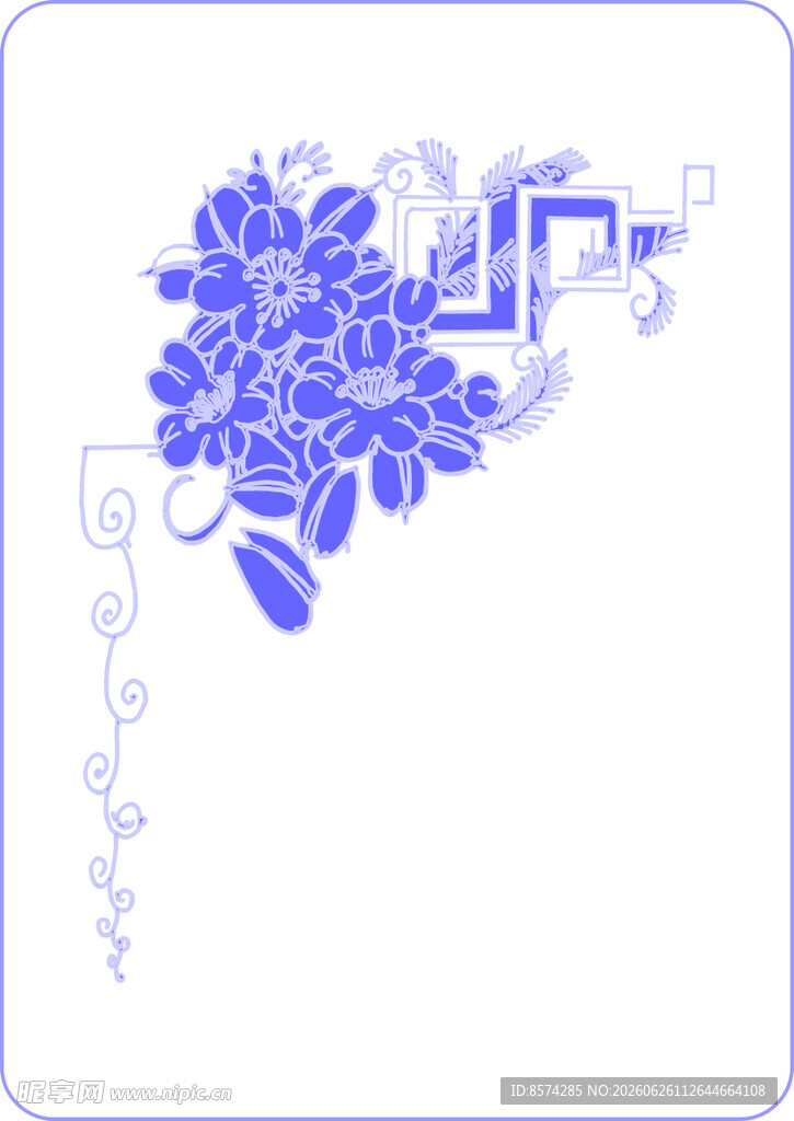蓝色花卉音符装饰图案