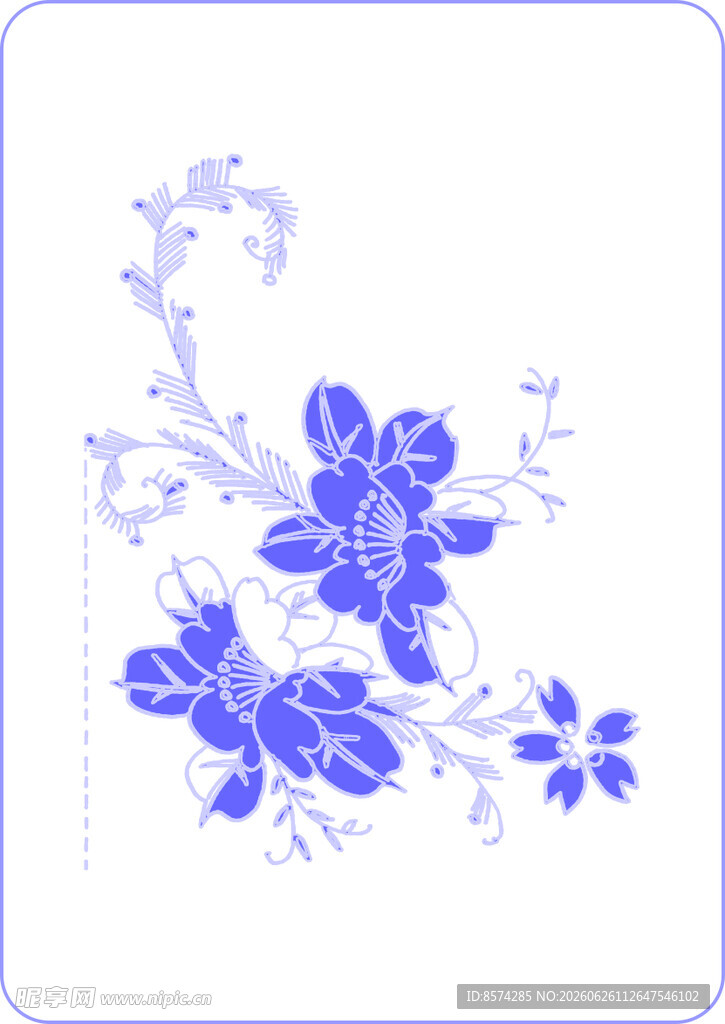 蓝白花卉图案