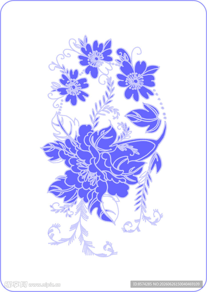 蓝白花卉图案设计素材
