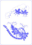 蓝色手绘昆虫花卉图案