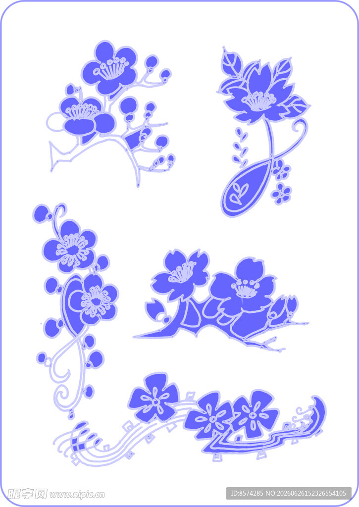 青花瓷花卉图案元素集