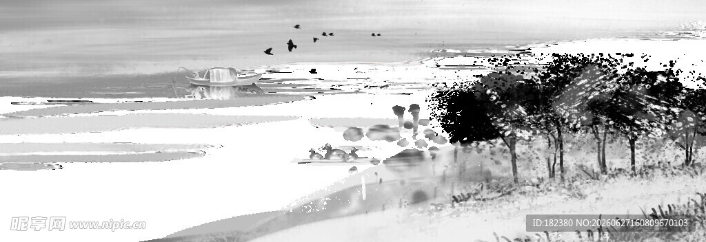 水墨海岸风景图