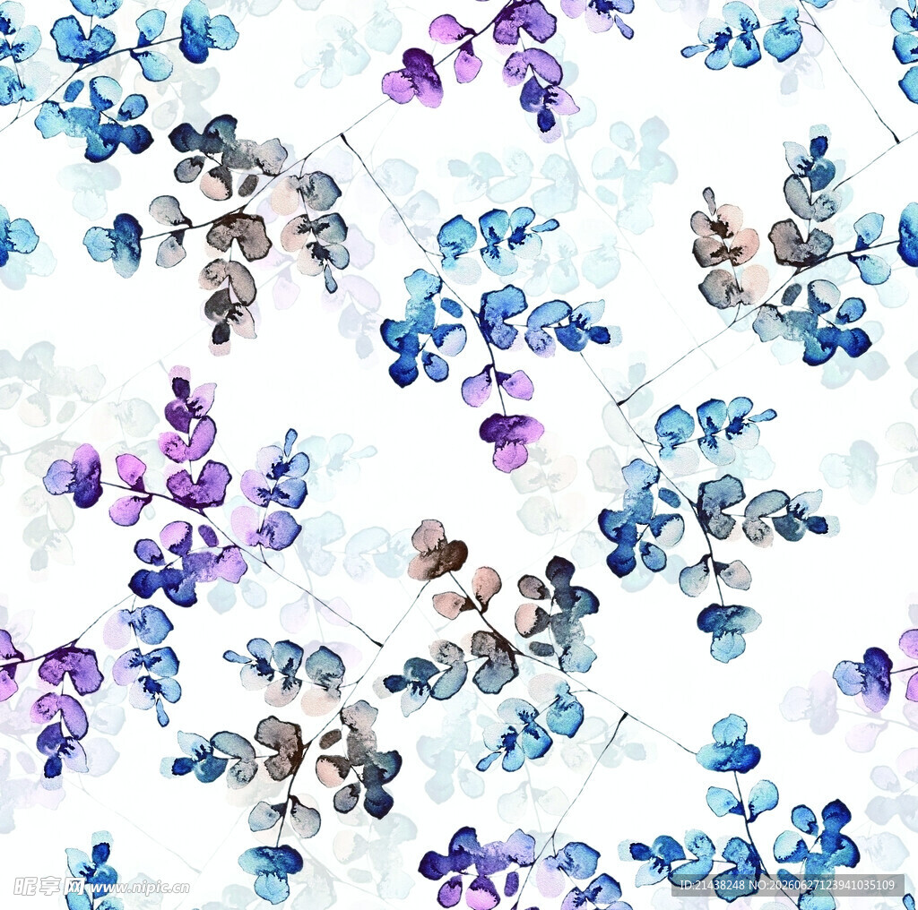 水彩花卉无缝图案背景