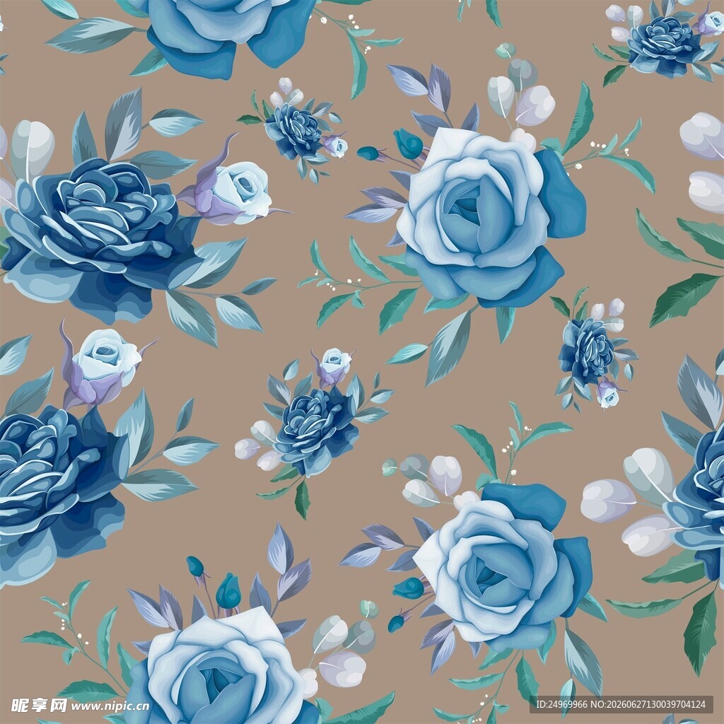 蓝玫瑰花卉图案背景