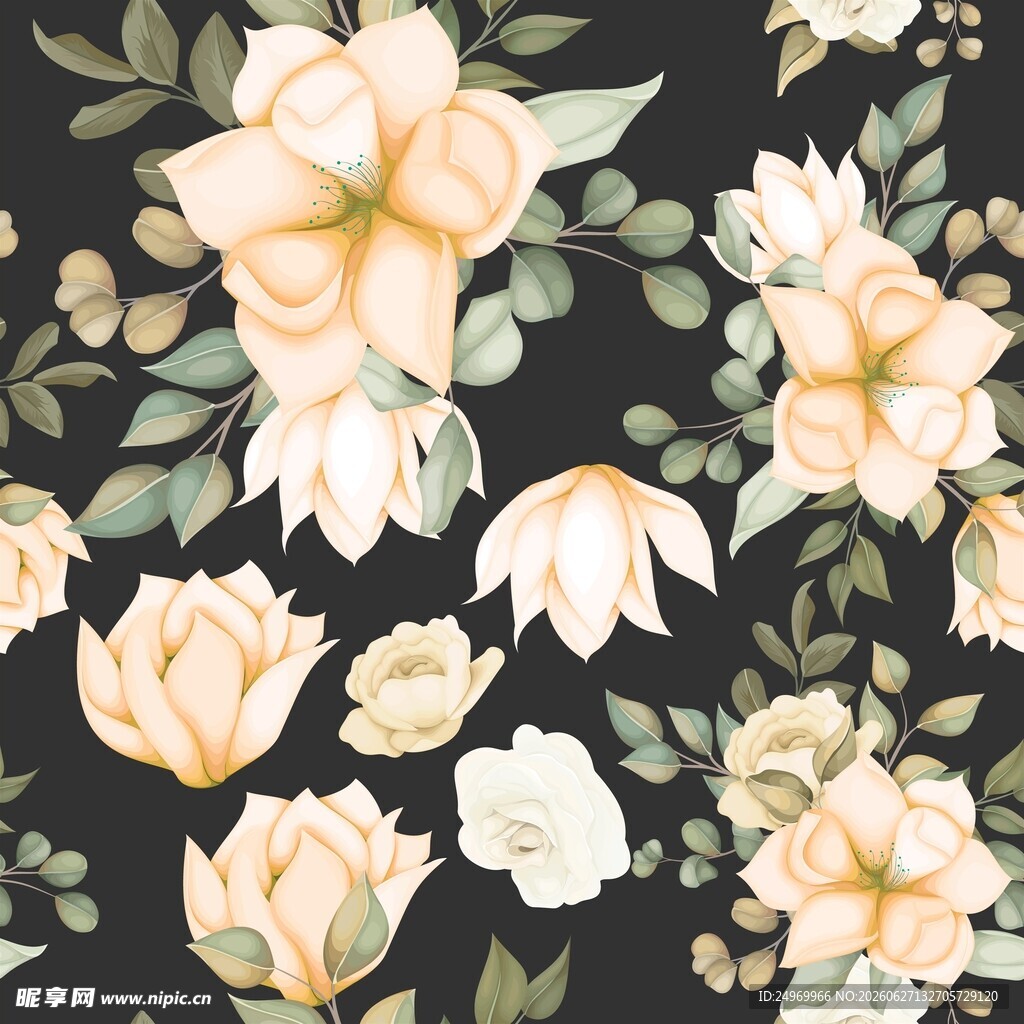 黑色背景花卉图案设计