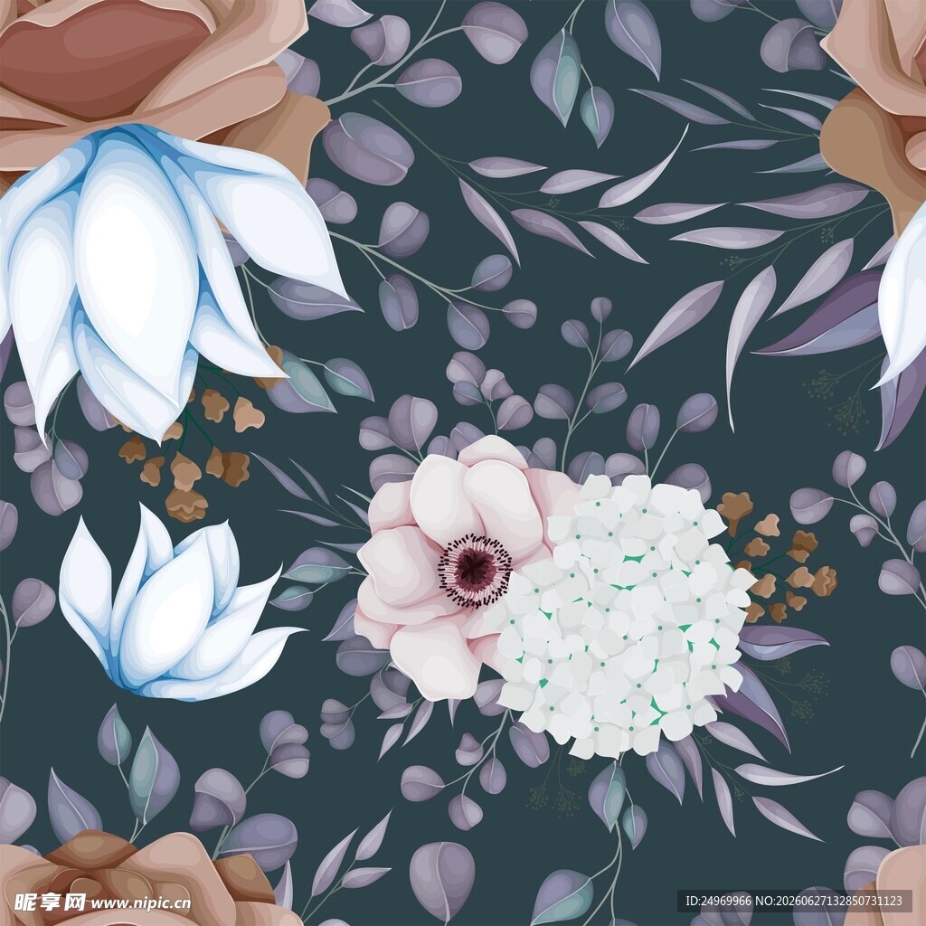 深色背景花卉图案设计