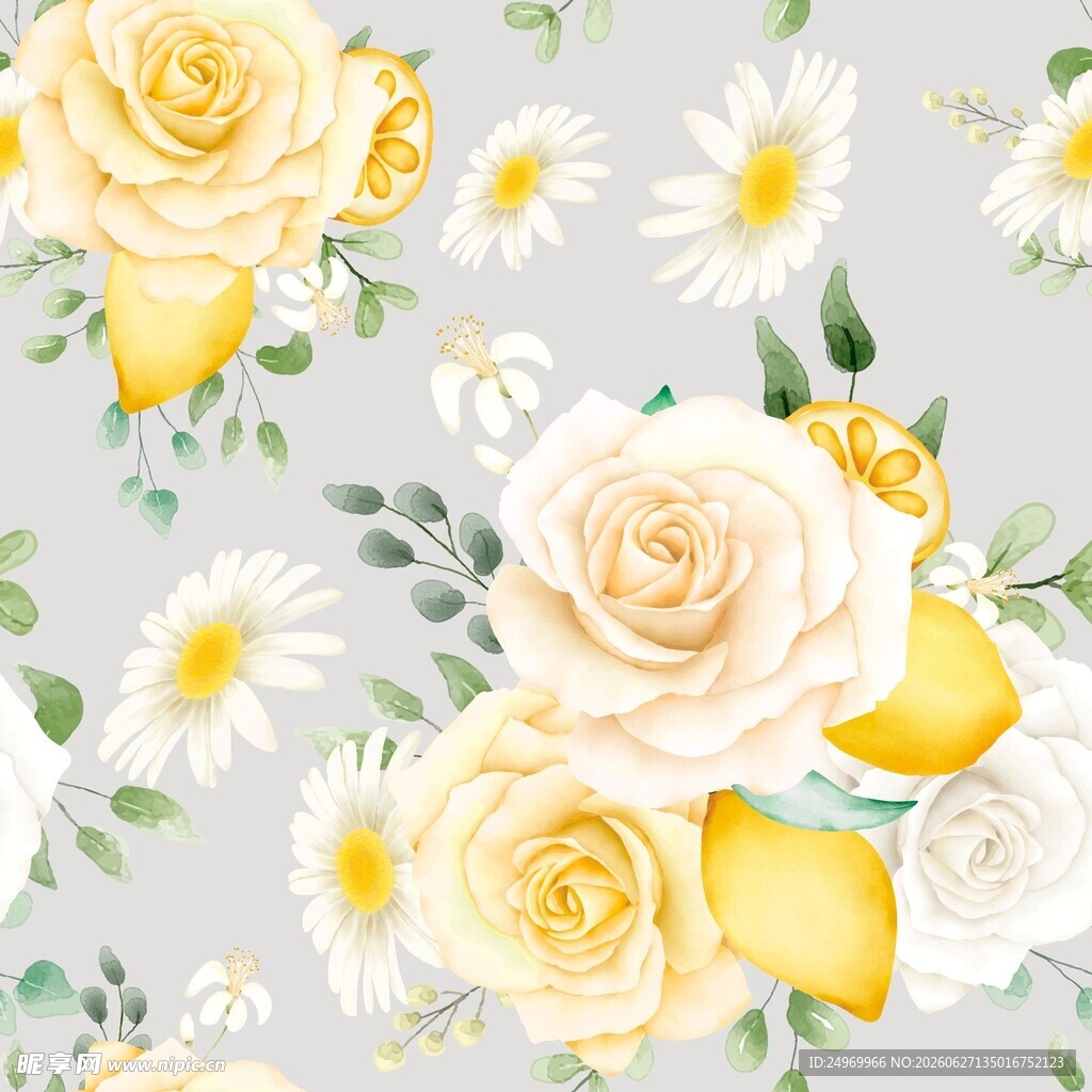 黄白花卉图案设计素材