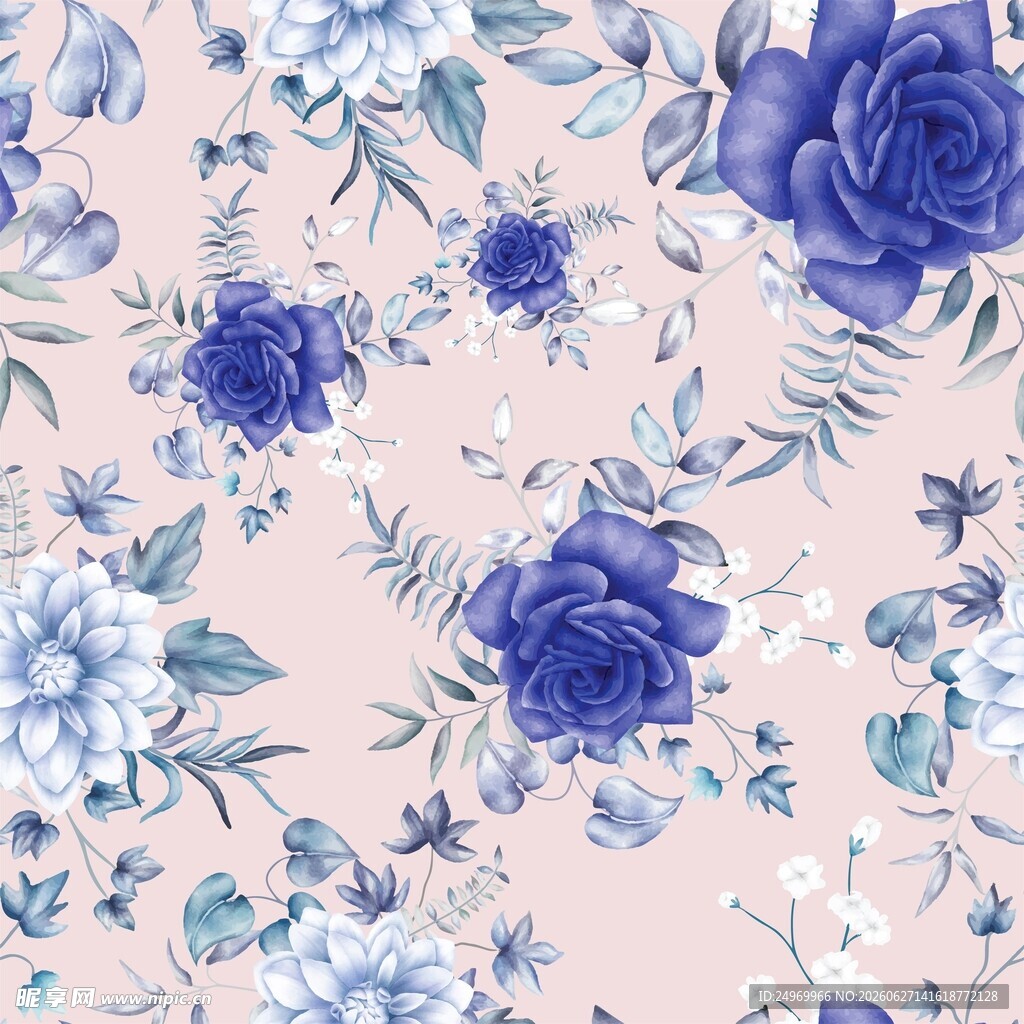 蓝粉花卉图案背景