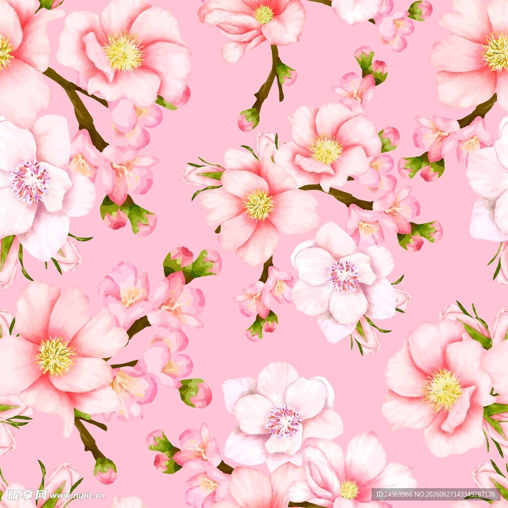 粉色樱花花卉无缝图案