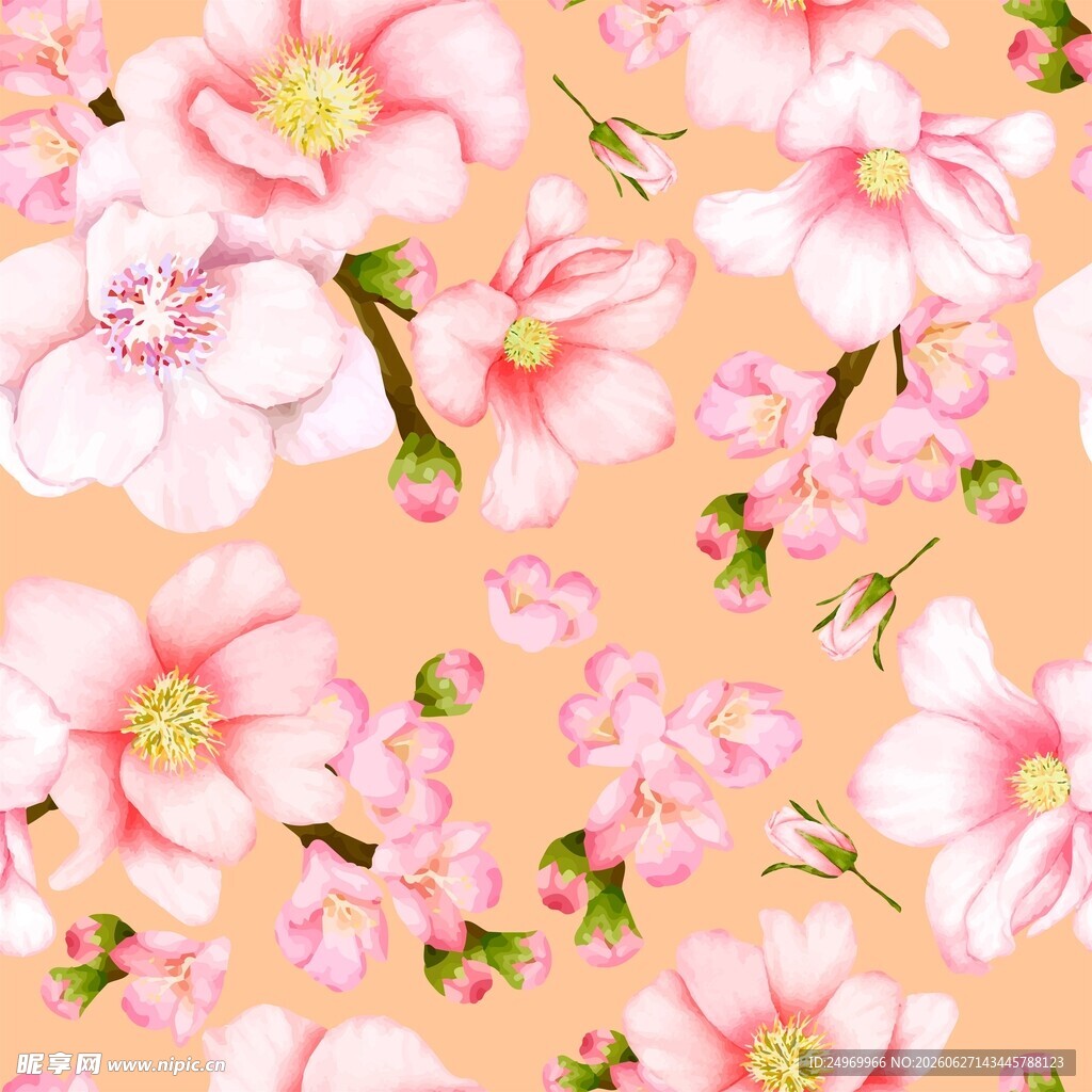 粉色桃花花卉无缝图案