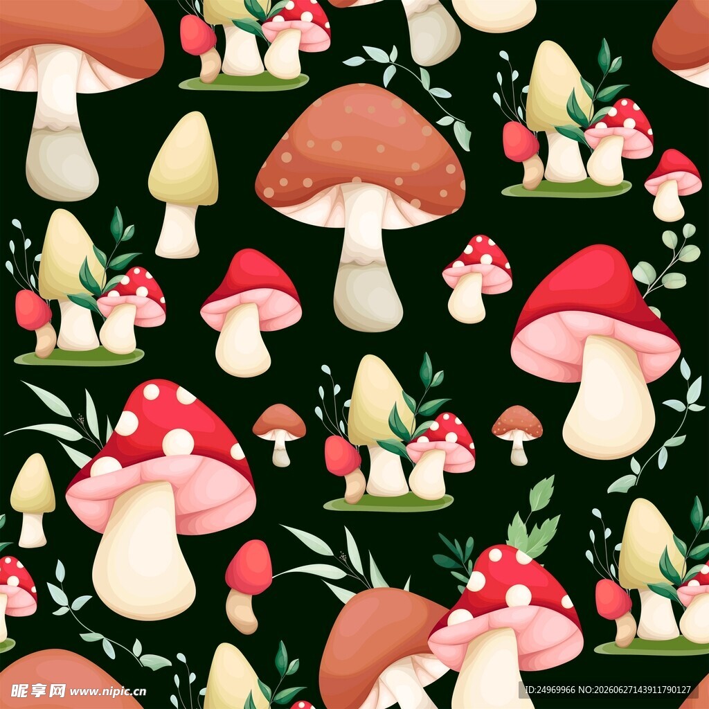 可爱蘑菇植物插画图案
