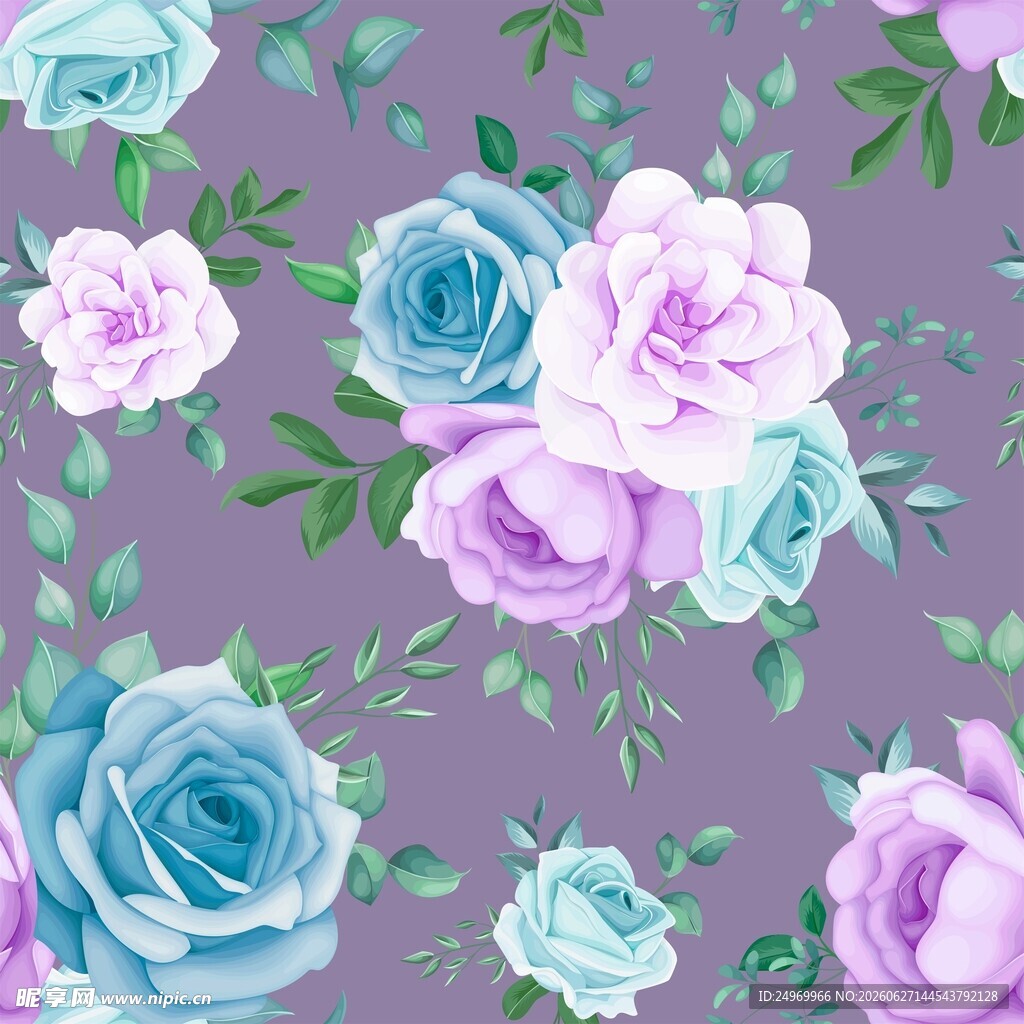 紫色背景花卉图案设计