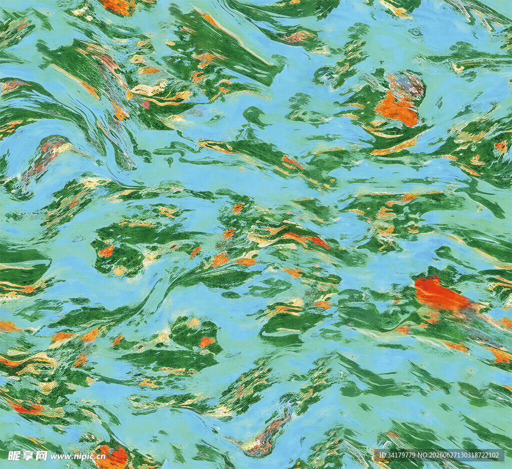 抽象绿植与橙色花图案背景