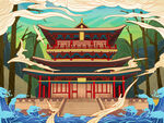 古风山水间的中式楼阁