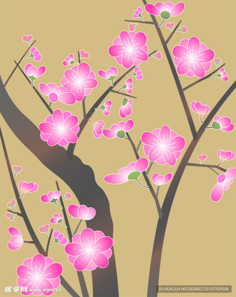 粉色桃花枝插画