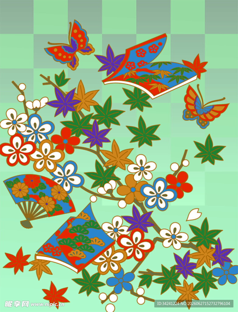 日式和风花鸟风筝插画
