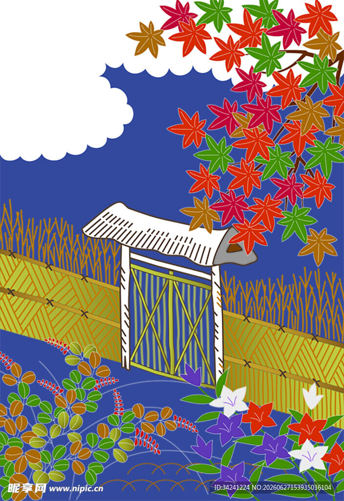 秋日小屋的梦幻风景