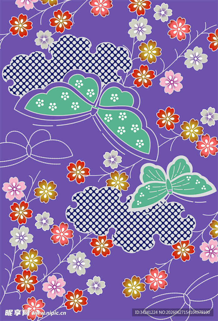 日式和风花卉蝴蝶图案