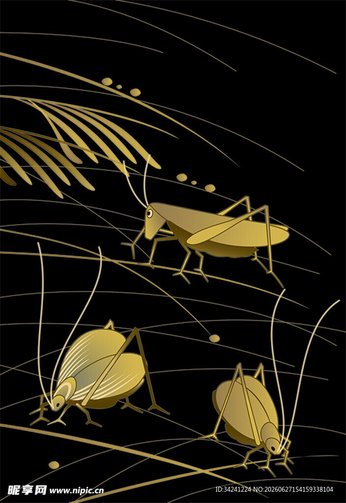 金色昆虫线条艺术插画