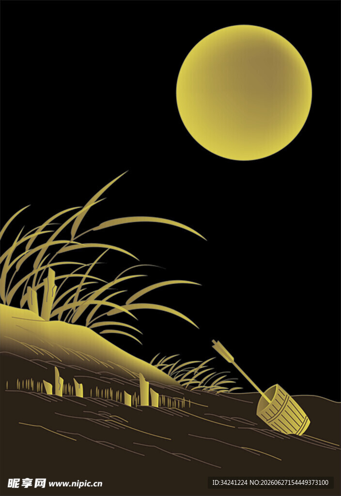 月夜下的田野与劳作场景