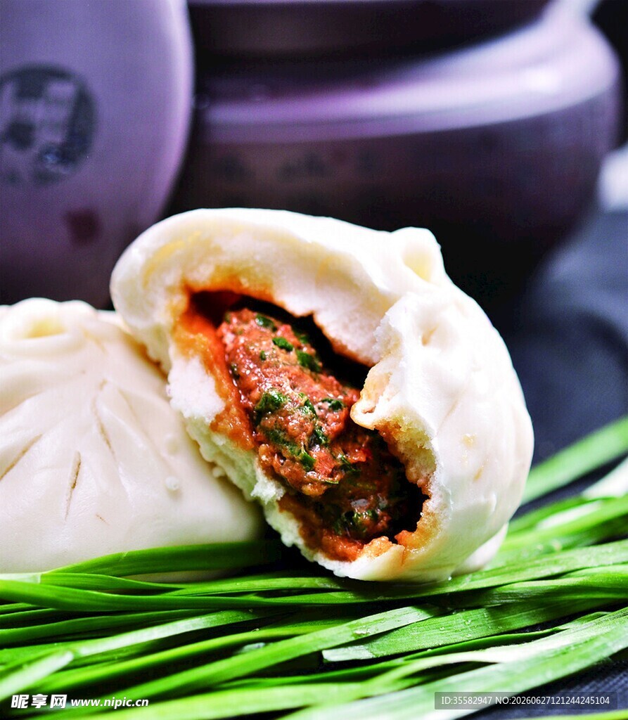 美味肉馅包子特写