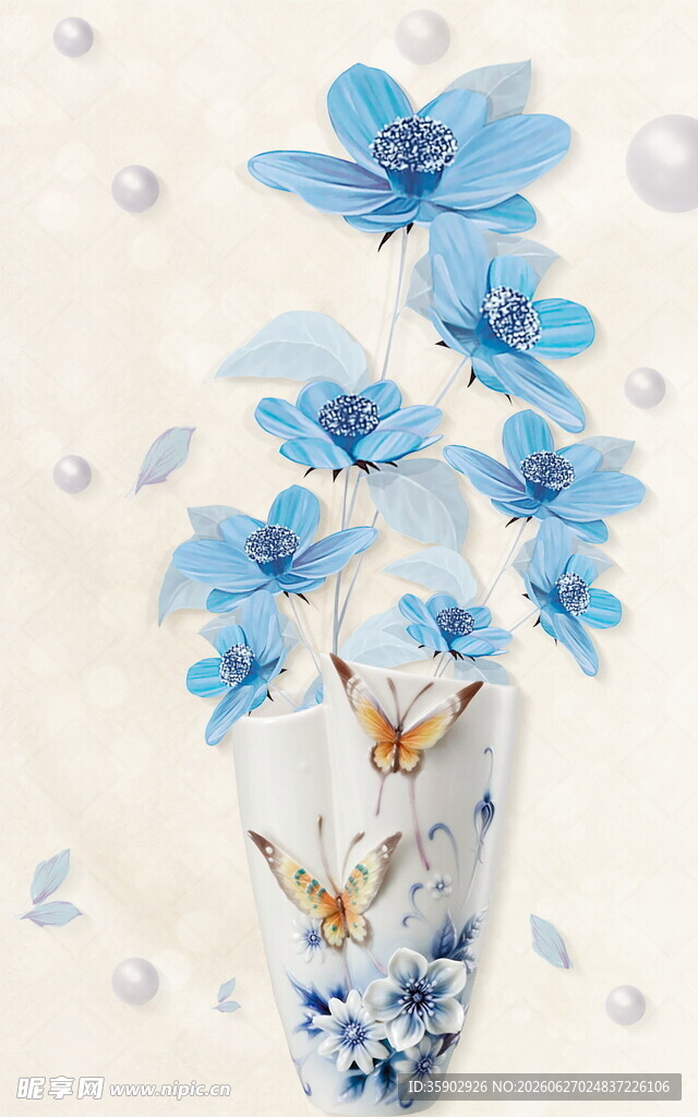 蓝花瓷瓶插花艺术之美