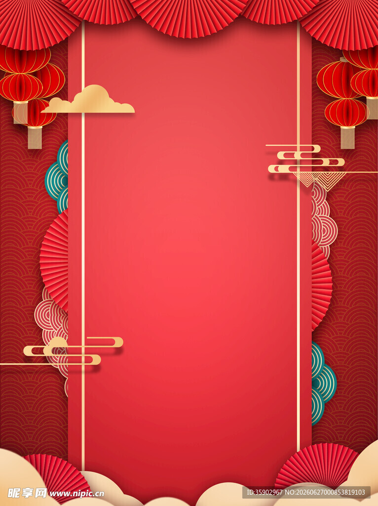 中式喜庆红色背景装饰图
