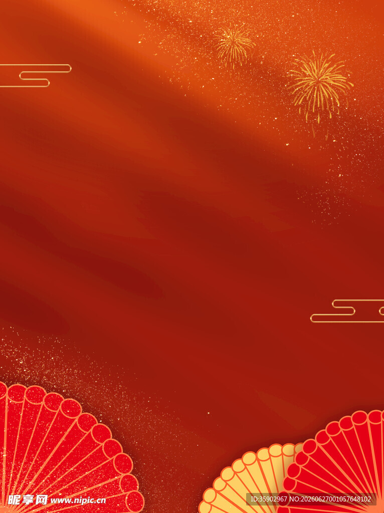 中式红扇背景图
