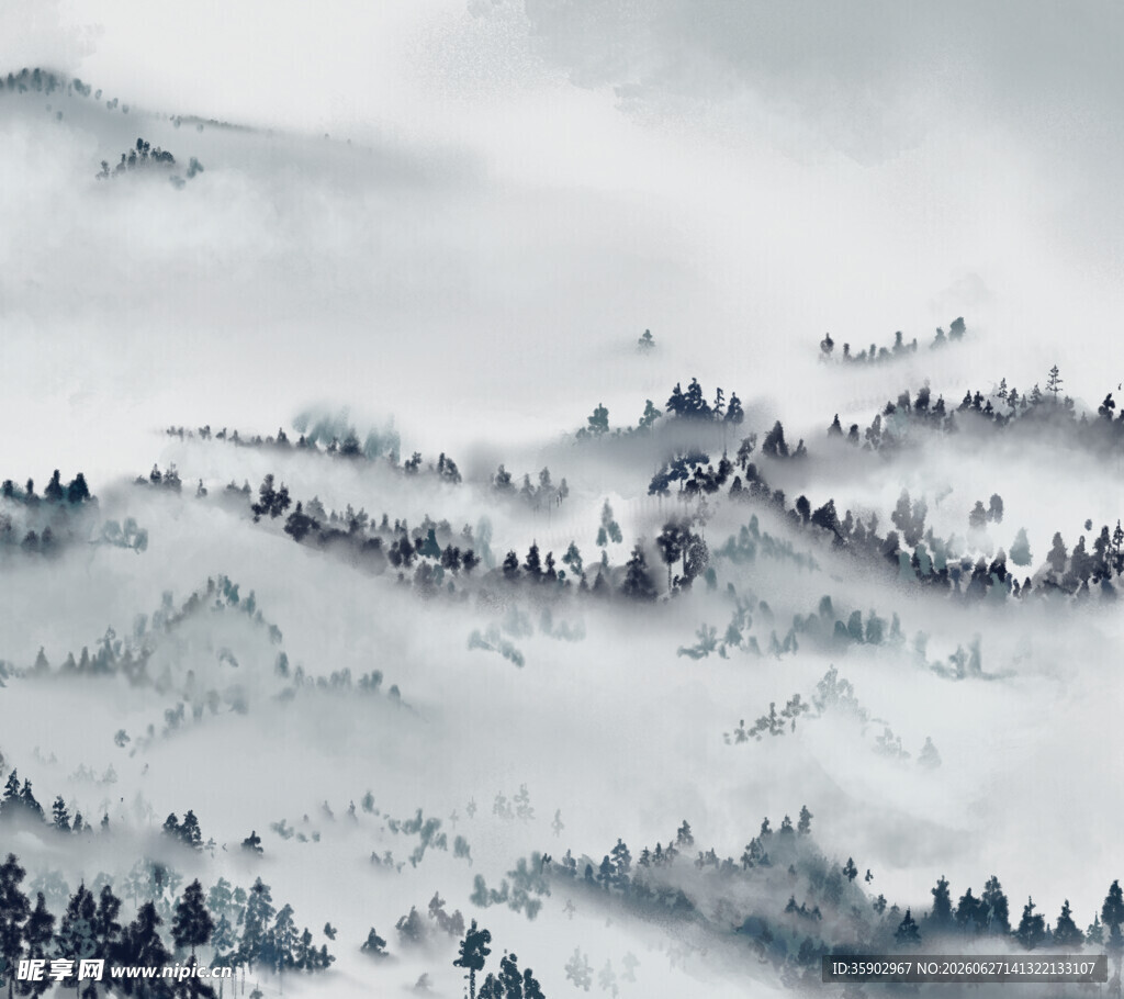 水墨山水间的朦胧景色