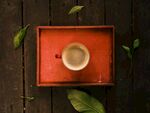 红盘 茶具 茶杯 托盘 绿叶 