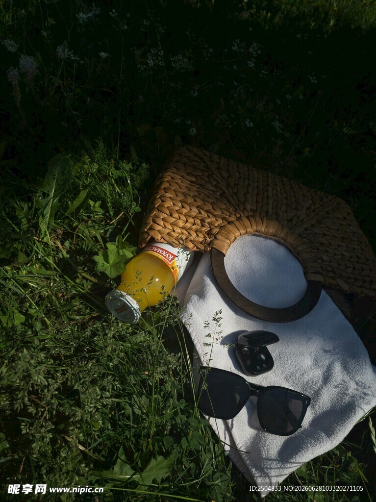 草地上的野餐物品