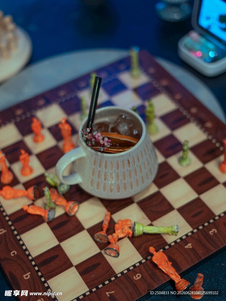 棋盘上的热饮与装饰