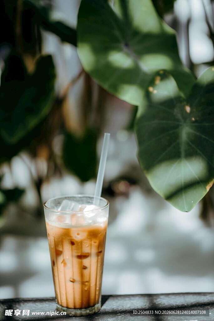 窗边冰咖啡伴绿植惬意时光