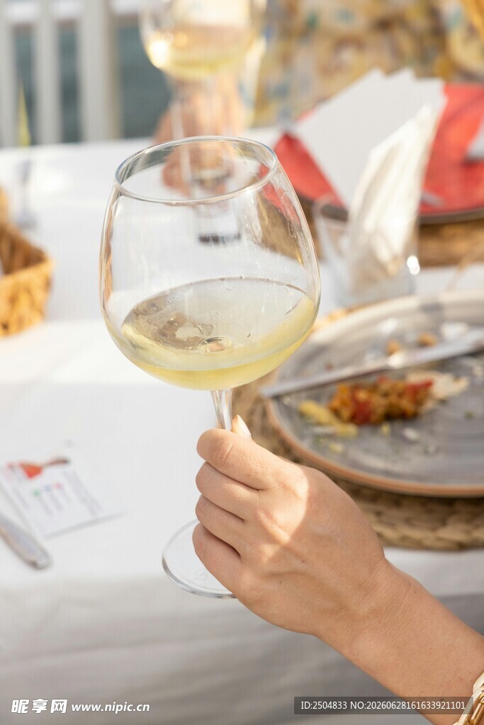 手持酒杯享精致餐食时刻