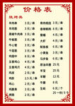 菜单价格表