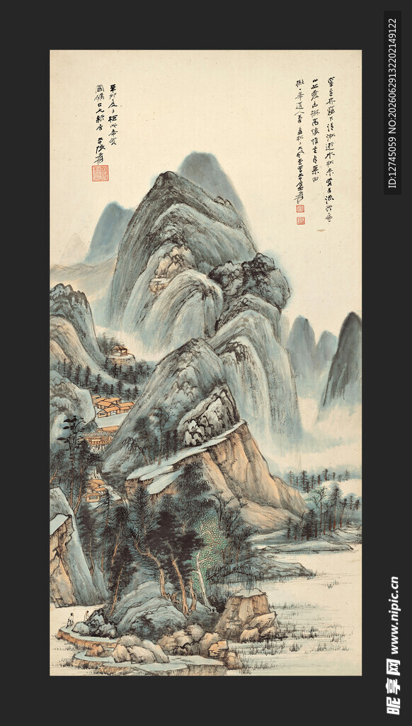 清湫高远张大千玄关画