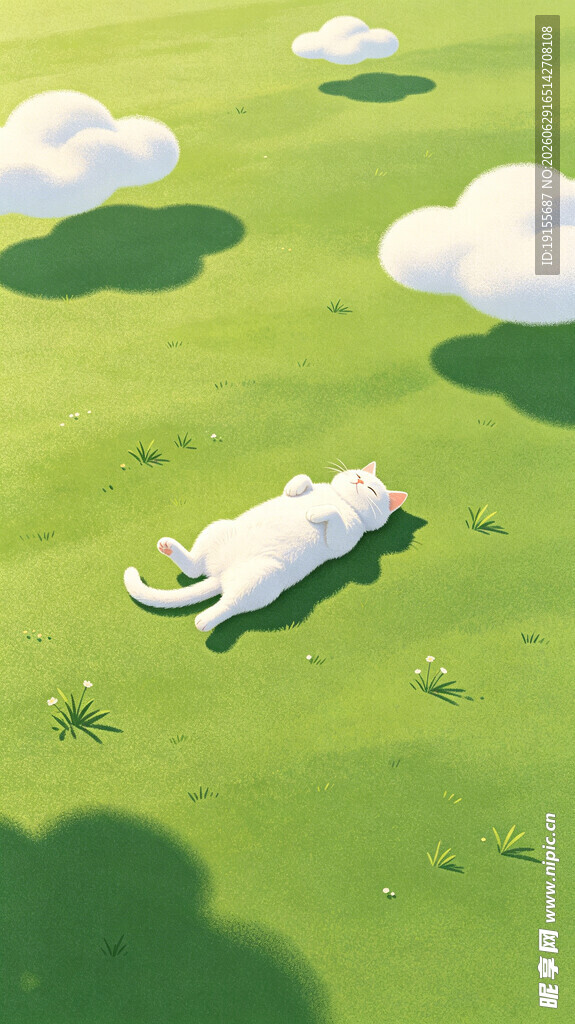 草地上休憩的白猫