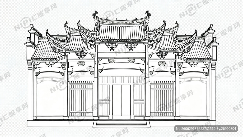 安徽古建筑 线稿正面形象 