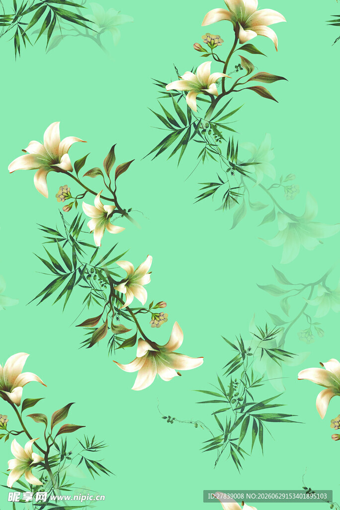 清新绿底花卉图案设计