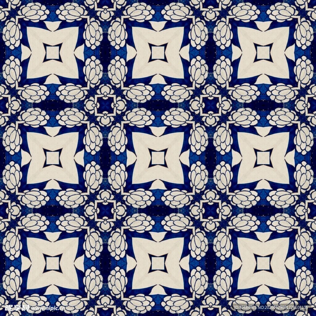 蓝白几何花纹瓷砖图案