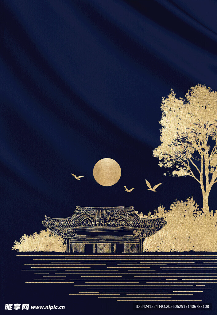 月夜湖畔静谧风景
