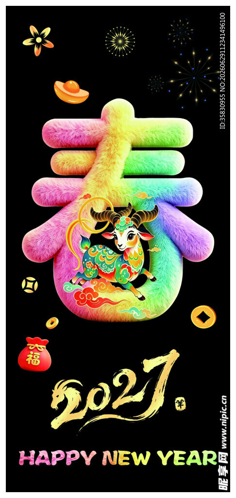 2027新年多彩立体装饰图